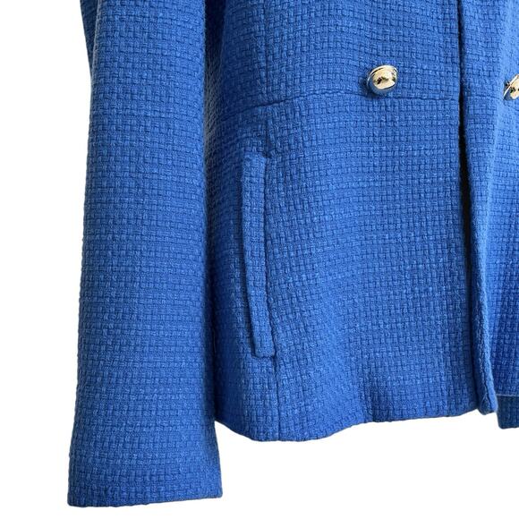 Zara Textured Blue Blazer Jacket Gold Buttons Hook Eye Closure Cotton Medium - Picture 12 of 16